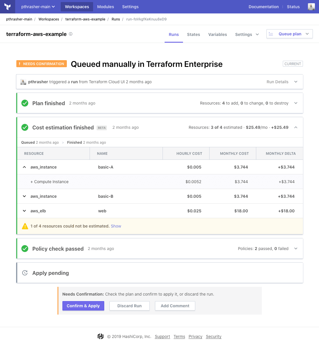 cost estimation run