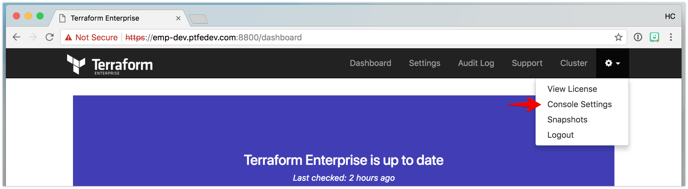 Terraform Enterprise Console Settings